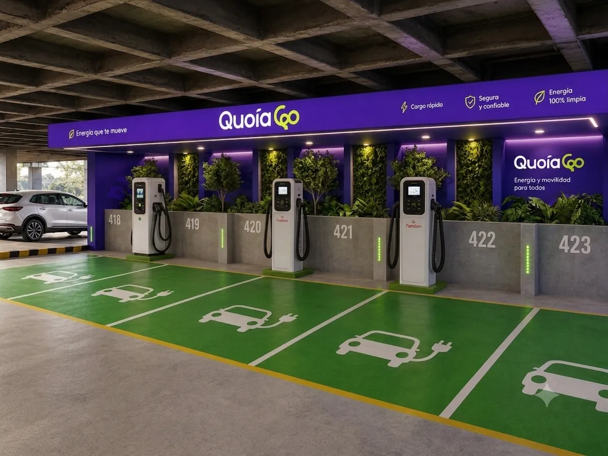 Estación de carga QuoiaGo en un parqueadero